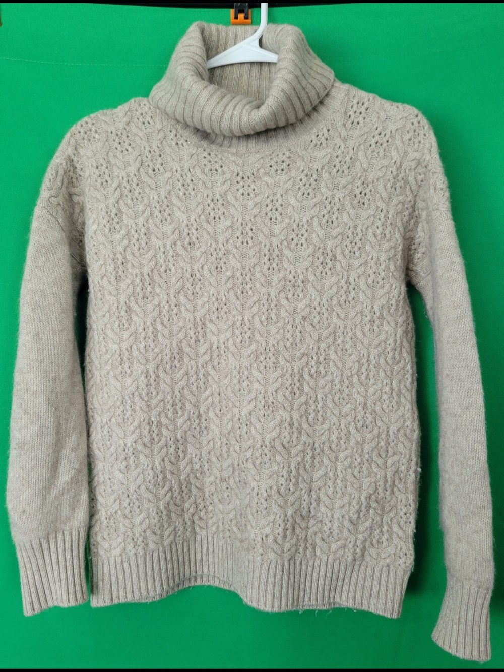 Cozy Turtleneck Cable Knit Sweater Beige Nanette Lepore Cashmere 2-ply XS